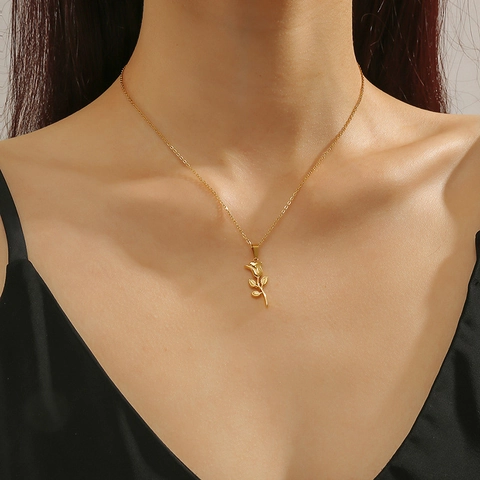Rozenbloem Hanger Ketting Roestvrij Staal Titanium Staal Goud Verguld Minimalistische Sleutelbeinketting Voor Dames