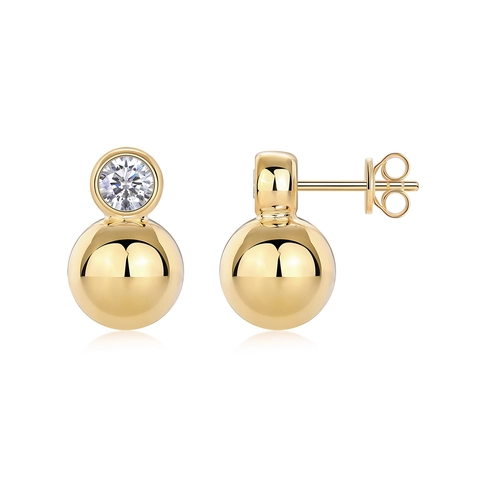 Moissanite Ball Stud Earrings With 925 Sterling Silver Earring Post Gold Plated Geometric Jewelry For Women Gifts