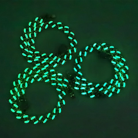 Men Hip Hop Cuban Link Necklace Alloy Full Rhinestone Enamel Luminous Glow In The Dark Nightclub Fashion Jewelry Accessory