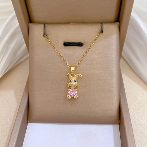 Hase Schmuckset Halskette Ohrringe Set Rosa Zirkon Vergoldetes Kupfer Mit Silbernen Ohrsteckern Elegant Bankett Für Frauen