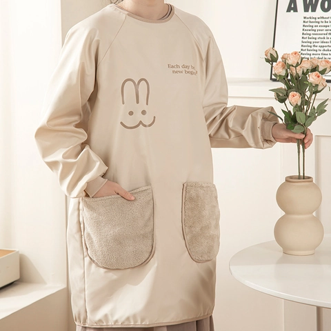 Grembiule A Maniche Lunghe Impermeabile Camice Cucina Cucinare Pittura Vestiti Con Tasche In Peluche Per Pulire Le Mani Per Donne