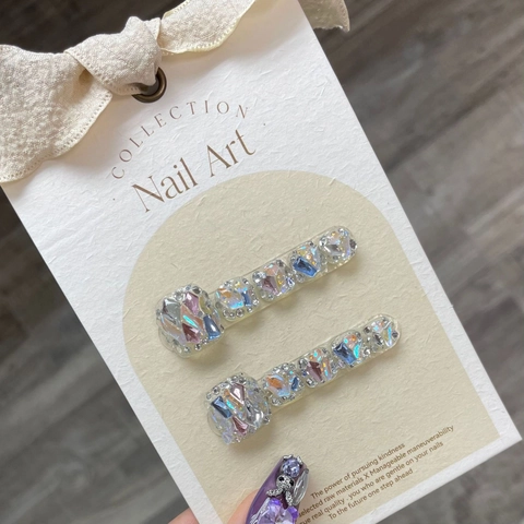Handmade Full Diamond Toenail Press On Nails For Women Iridescent Rhinestone Foot Nail Art Patches Glossy Fake Nails Set