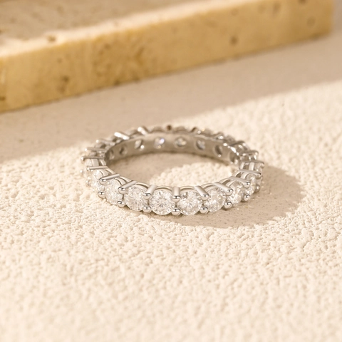 Moissanite Eternity Ring 925 Sterling Silver Round Brilliant Cut Sparkling D Color Jewelry For Women Elegant Gift