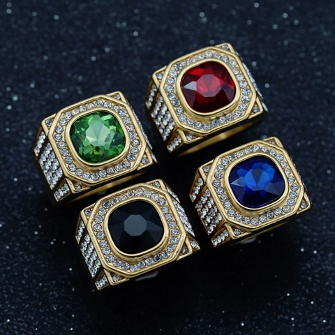 Men's Hip Hop 316 Stainless Steel Signet Ring With Large Square Gemstone Iced Out White Rhinestone Luxurious Vintage Ring Jewelry