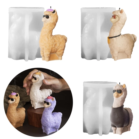 Alpaca Llama Three Dimensional Silicone Mold For Candle Making DIY Soap Resin Craft Cartoon Animal Shape Sunglasses Hat