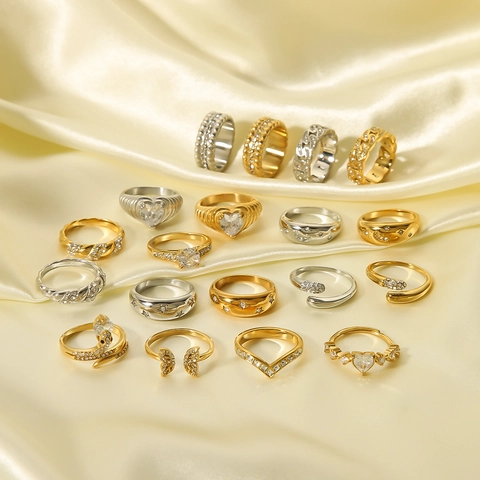 Roestvrijstalen Modieuze Ringen Voor Dames Hart Ster Vlinder Slang Croissant Met Glinsterende Zirkoon Sieraden