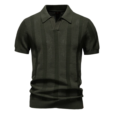 Heren Gebreid Poloshirt Korte Mouwen Verticale Gestreepte Ademend Opengewerkt Casual Urbane Tops