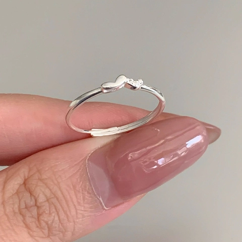 S925 Sterling Zilveren Hart Ring Voor Vrouwen Minimalistisch Ingelegde Strass Verstelbare Open Vingerring Zoet Sieraden Cadeau