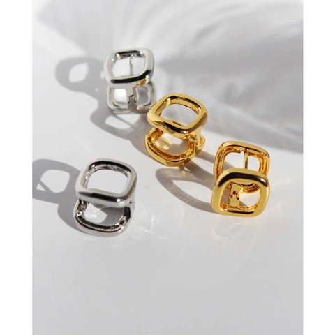 Minimalist Geometric Double Layer Square Hollow Copper Earrings For Women Fashion Gold Silver Plated Elegant Daily Jewelry