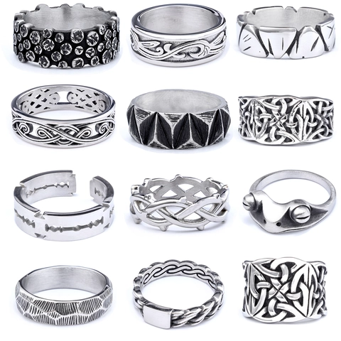 Vintage Stainless Steel Rings Nordic Celtic Knot Runic Razor Blade Frog Punk Gothic Band Jewelry For Men Women