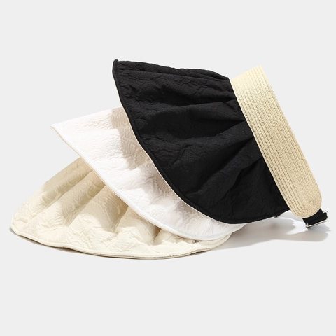 Visiera Parasole Estiva Da Donna Tesa Larga Protezione UV Patchwork In Paglia E Tessuto Regolabile Moda