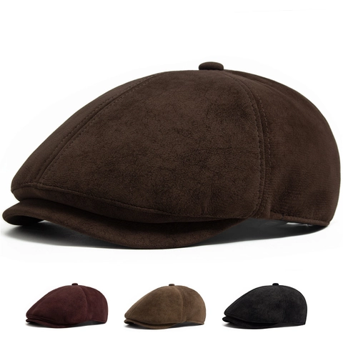 Newsboy Cap Retro PU Leather British Style Adjustable Beret Painter Octagonal Hat Vintage Solid Color For Women Men