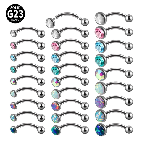 Piercing Sopracciglio G23 Titanio Bilanciere Curvo Filettatura Interna Zirconia Opale Artificiale Orecchino Rook Gioielli