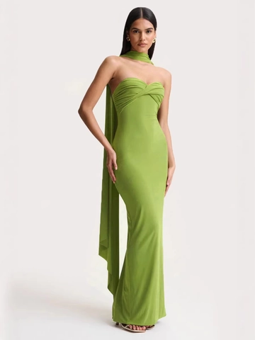 Abito Maxi Allacciato Al Collo Poliestere Elastan Vestibilità Aderente Schiena Scoperta Nodo Davanti Lunghezza Al Pavimento Con Sciarpa