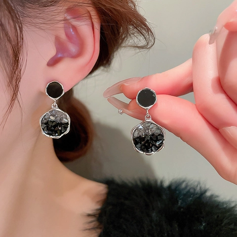 Irregular Geometric Crystal Drop Earrings With 925 Sterling Silver Earring Post Dark Style Fashion Jewelry For Women