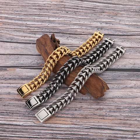 Pulsera De Cadena Pesada Para Hombre Acero Inoxidable 316L Retro Punk Trenzado Hueso De Dragón Chapado Al Vacío Joyería Vintage