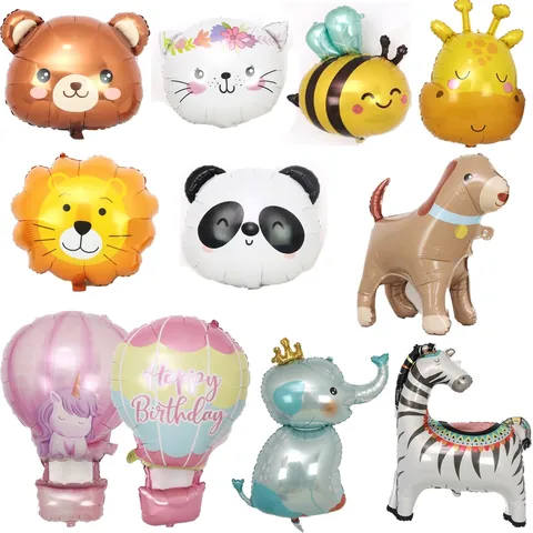 Animal Head Foil Balloons Cartoon Panda Lion Giraffe Tiger Mylar Balloon Birthday Party Jungle Safari Decorations Kids