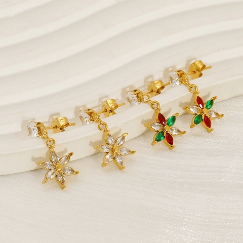 Pendientes Colgantes Estrella Flor Acero Inoxidable Chapado En Oro 18K Circón Diamante De Imitación Lujo Mujeres