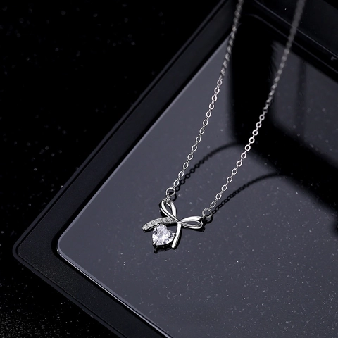 Schleife Herz Halskette 925 Sterlingsilber Zirkonia Schlüsselbein Kette Koreanischer Stil Schmuck Für Damen