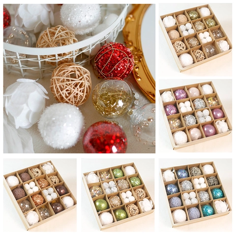 Ornamenti Palline Di Natale Appese Plastica PVC Rattan Filato Paillettes Glitter Peluche Multitrama Decorazioni Festive