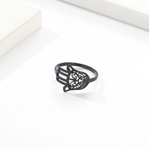 Edelstahl Hand der Fatima Ring Damen Vintage Ausschnitt Amulett Schutz Ring Gold Silber Schwarz Mode Schmuck Geschenk