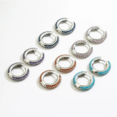 Luxus Huggie Hoop Ohrringe Kupfer Zirkonia Pave Bunt Doppelseitig Mode Schmuck Für Frauen