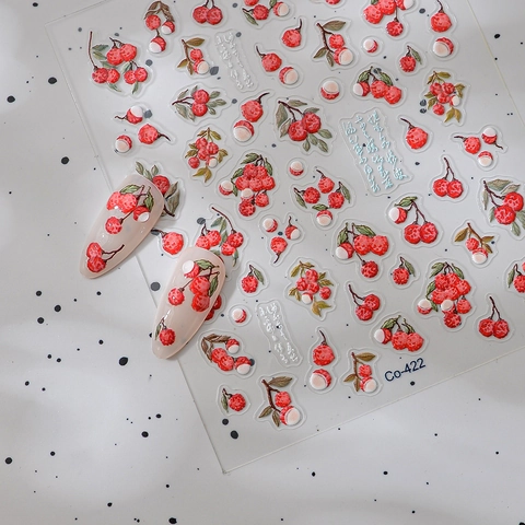 Stickers Nail Art 5D Relief Design Fruit Litchi Imperméable Autocollant Décoration Manucure DIY Style Été Pour Femmes