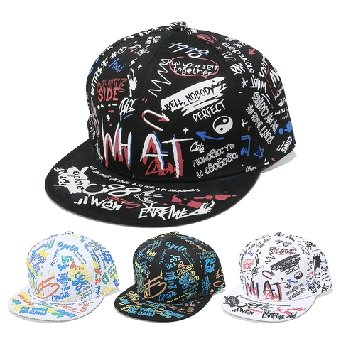 Cappello Da Baseball A Tesa Piatta Graffiti Cotone Hip Hop Streetwear Snapback Cappello Regolabile Protezione Solare Unisex