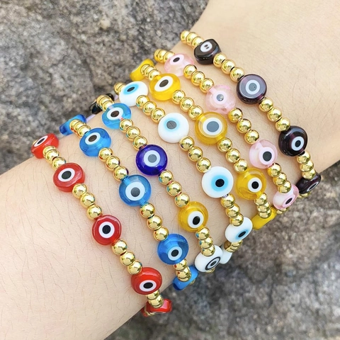 Bohemian Evil Eye Braided Rope Bracelet Handmade Adjustable Copper Gold Plated Beads Nazar Amulet Jewelry For Women