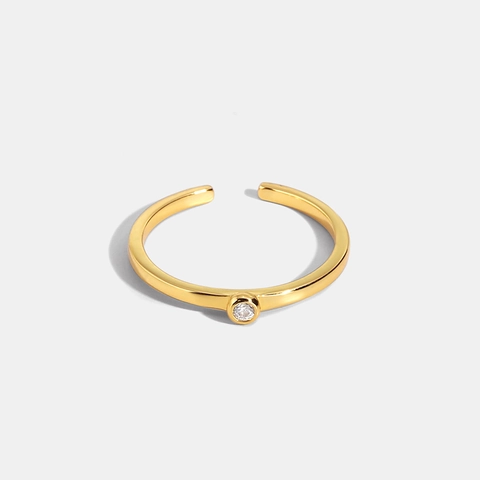 Bague Ouverte Solitaire Zircon Cuivre Plaqué Or Minimaliste Réglable Bijoux De Doigt Accessoire Pour Femmes Élégant Quotidien