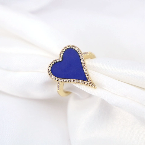 Heart Shaped Ring Copper With Zircon And Natural Stone Shell Open Adjustable Band Retro Jewelry For Women