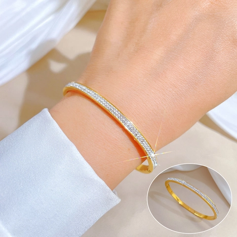 Brazalete De Acero De Titanio Con Diamantes De Imitación Estilo INS Minimalista Joyería De Acero Inoxidable Incrustaciones Retro