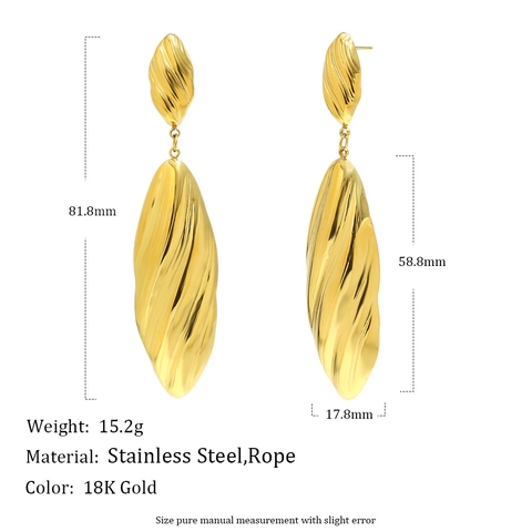 Lange Hängeohrringe Im Französischen Vintage-Stil Für Damen Edelstahl Mit Vertikalen Streifen Vergoldeter Schmuck