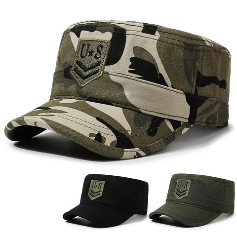 Cadet Cap Flat Top Military Hat 100% Cotton Canvas Sun Protection Outdoor Tactical Adjustable For Men Women Fashion
