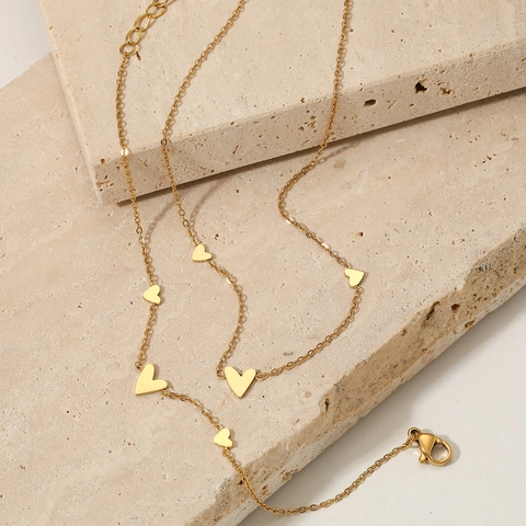 Minimalist Heart Charm Necklace Bracelet Anklet Stainless Steel Gold Plated Adjustable Fashion Jewelry For Women