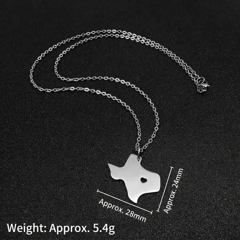 Collana Pendente Mappa Texas Acciaio Inossidabile Cuore Traforato Gioielli Geografia Stati Uniti Minimalista Regalo