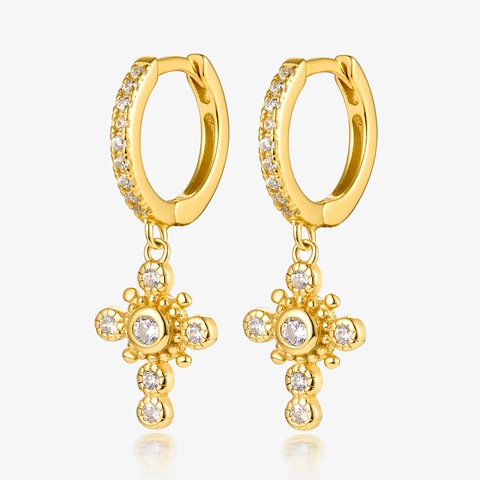 925 Sterling Silver Cross Hoop Earrings For Women Men Pave Rhinestone Small Gold Silver Dangle Earrings Jewelry Gift