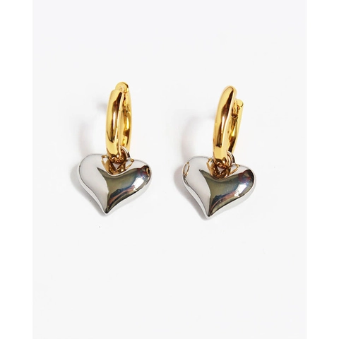 Orecchini a Cerchio con Pendente a Cuore in Ottone Vintage per Donna Oro Argento Bicolore Geometrici Gioielli di Moda