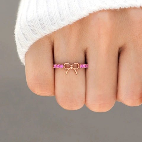 Bague Noeud Papillon Argent Sterling 925 Zirconium Plaqué Or Rose Pavé Bijoux De Mode Élégants Pour Femmes