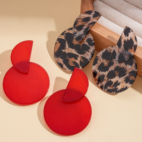 Pendientes Redondos Geométricos De Acrílico Con Estampado De Leopardo Y Poste De Plata De Ley 925 Joyas Para Mujer