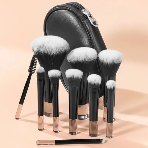 Makeup Brush Set With PU Storage Bag Synthetic Fiber Portable Crystal Gradient Handle Travel Cosmetic Tools