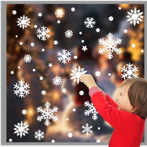 Christmas Snowflake Window Stickers Static Clings PVC White Winter Decals For Glass Holiday Party Decor