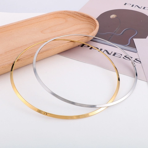 Gargantilla Rígida Plana De Acero Inoxidable Minimalista Pulida Geométrica Joyería De Cuello De Tendencia Para Mujeres