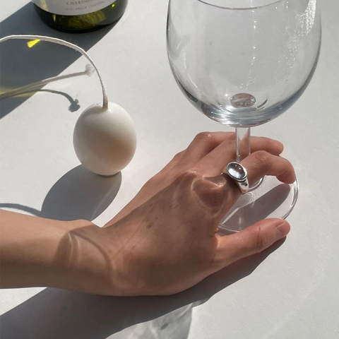 Anello Regolabile In Argento Sterling 925 Per Donna Zircone Ovale Superficie Irregolare Gioielli Minimalisti