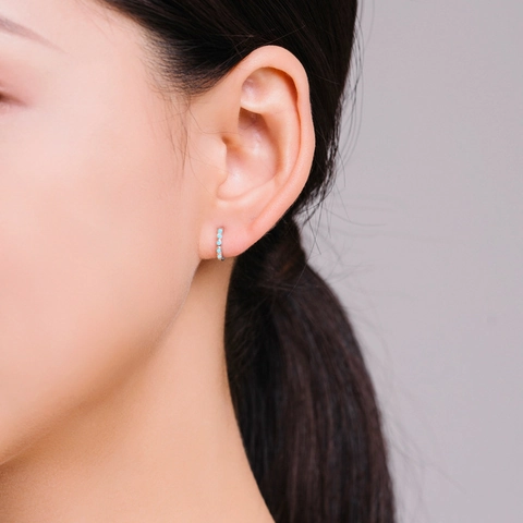 Pendientes de Aro Huggie de Plata de Ley 925 Con Turquesa para Mujer Elegante Estilo Francés Geométrico Joyería de Regalo
