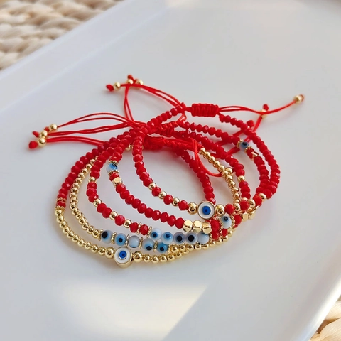 Pulsera De Cuerda Roja Hecha A Mano Trenzada Cuentas Ojo Turco Protección Mano De Fátima Cruz Encanto Joyería Bohemia Para Mujeres Hombres