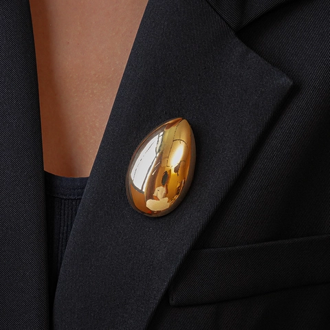 Spilla A Goccia D'acqua In Lega Minimalista Spilla Da Bavero In Metallo Lucido A Specchio Per Donna Abito Cappotto