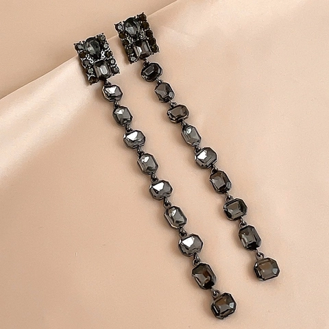 Long Tassel Drop Earrings With Alloy Rhinestone And 925 Sterling Silver Earring Post Retro Dark Style Geometric Jewelry For Women
