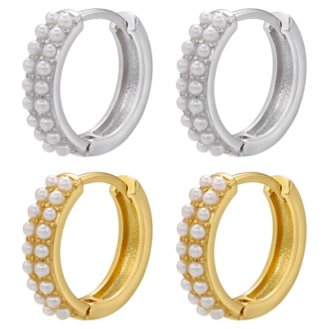 Elegante Creolen Messing Vergoldet Mit Reihen Kunstperlen Geometrischer Schmuck Für Damen