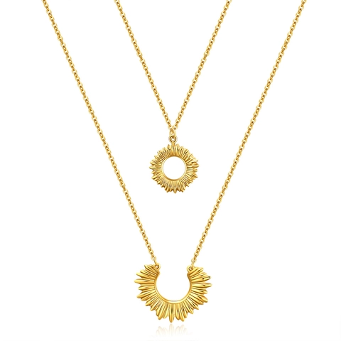 Collar de Doble Capa de Acero Inoxidable 304 para Mujer Colgante de Sol y Luna Oro Plata Joyería Choker Minimalista Regalo